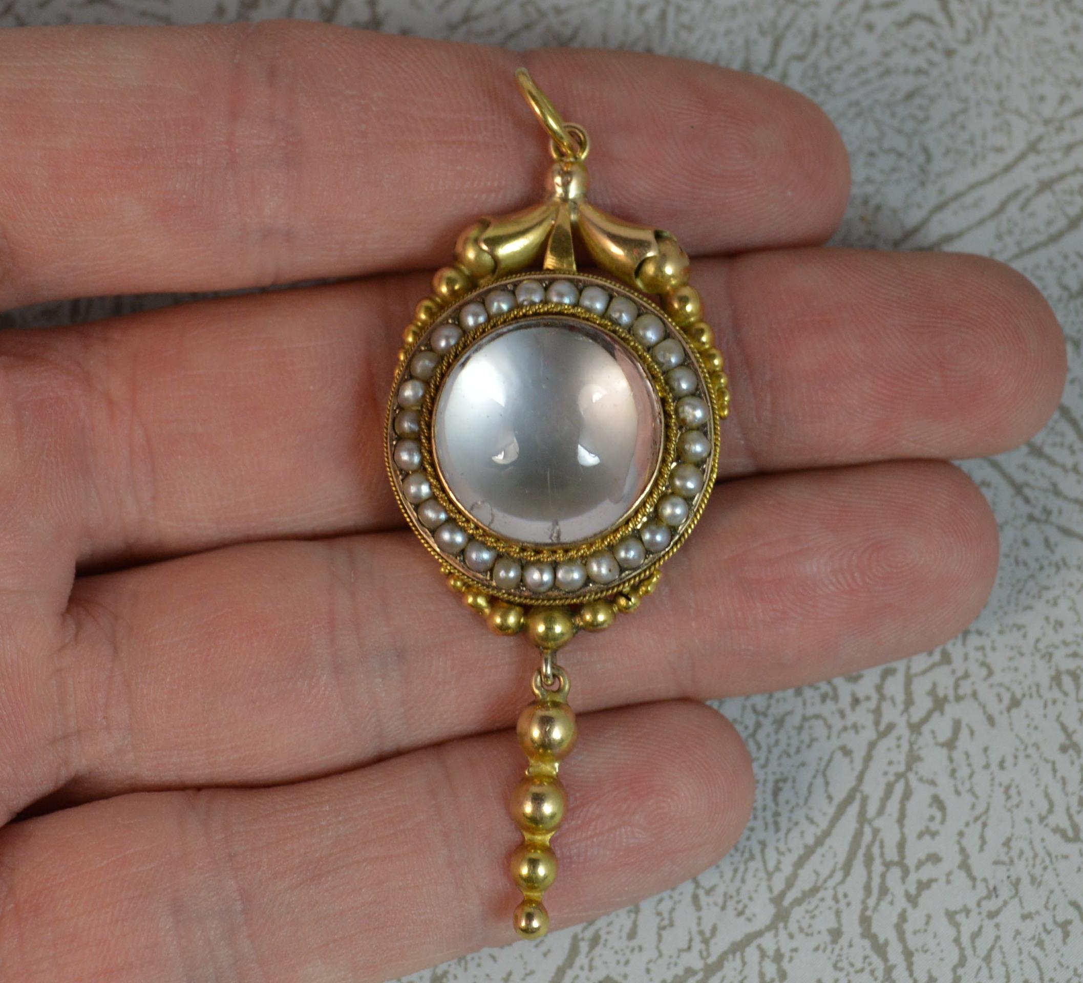 George III Georgian 15 Carat Gold Rock Crystal and Seed Pearl Pendant