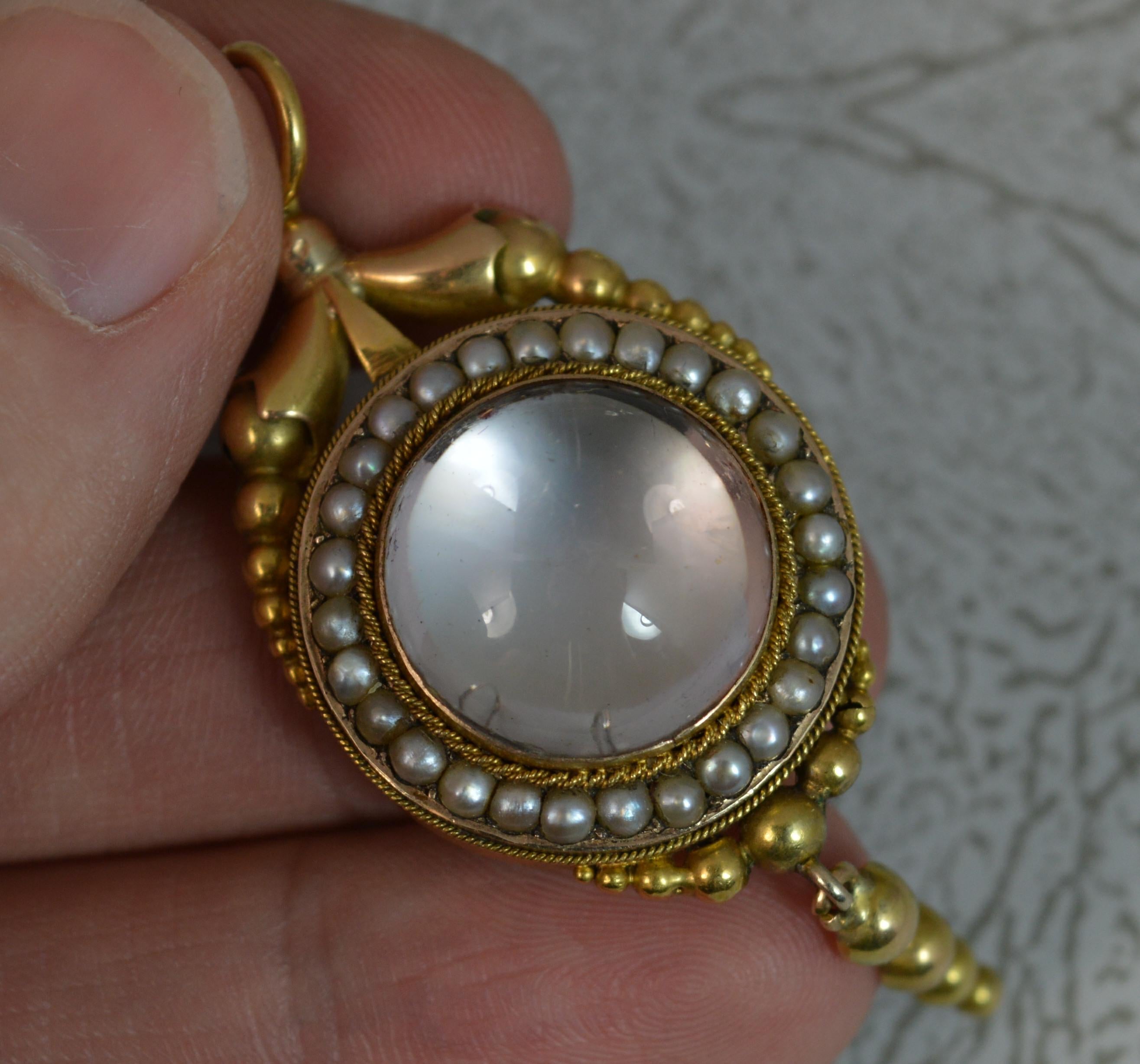 Georgian 15 Carat Gold Rock Crystal and Seed Pearl Pendant In Excellent Condition In St Helens, GB