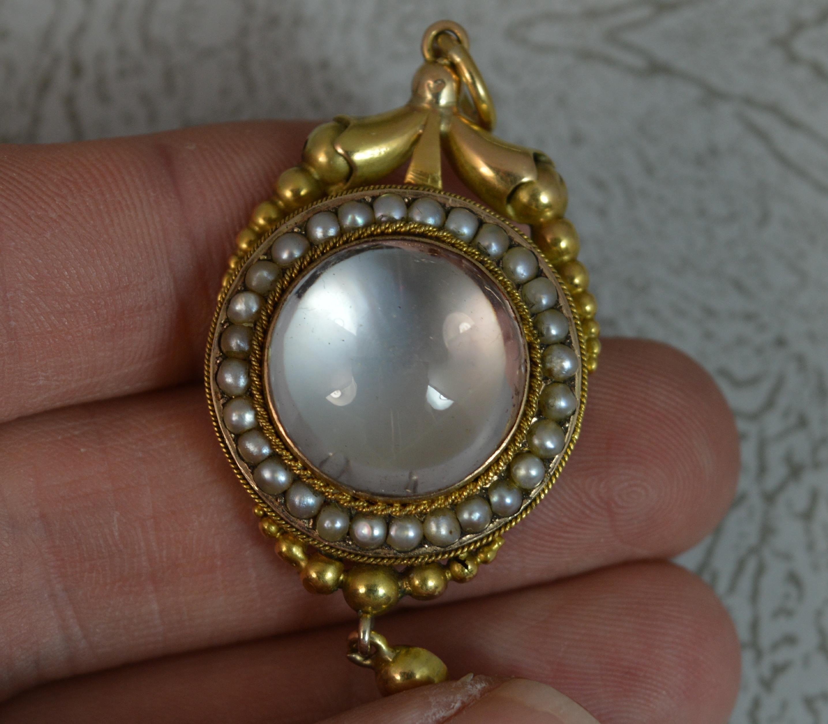 Georgian 15 Carat Gold Rock Crystal and Seed Pearl Pendant 4