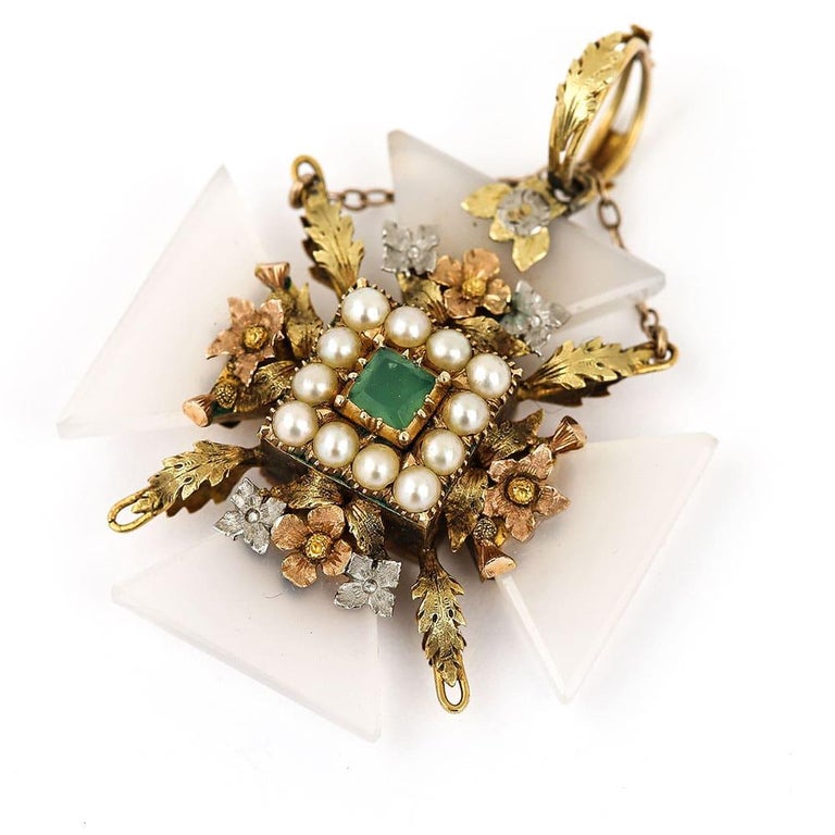 Georgian 15ct Gold Chalcedony Maltese Cross Pendant and Chain, Circa ...