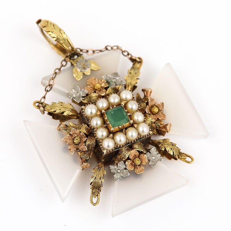 Georgian 15ct Gold Chalcedony Maltese Cross Pendant and Chain, Circa ...
