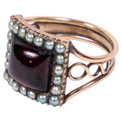 Georgian 15 Karat Rose Gold Ring with Large Foil-Backed Square Cabochon Garnet