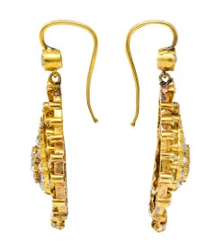 Georgian 1.50 Carats Rose Cut Diamond 18 Karat Yellow Gold Drop Earrings