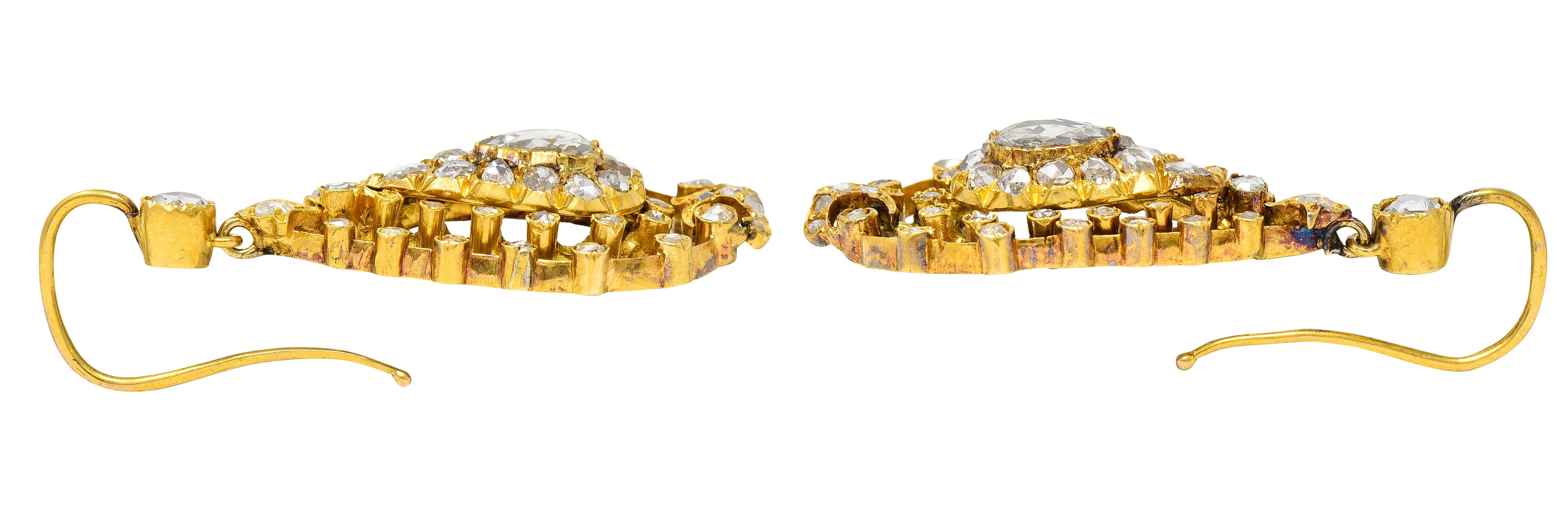 Women's or Men's Georgian 1.50 Carats Rose Cut Diamond 18 Karat Yellow Gold Drop Earrings