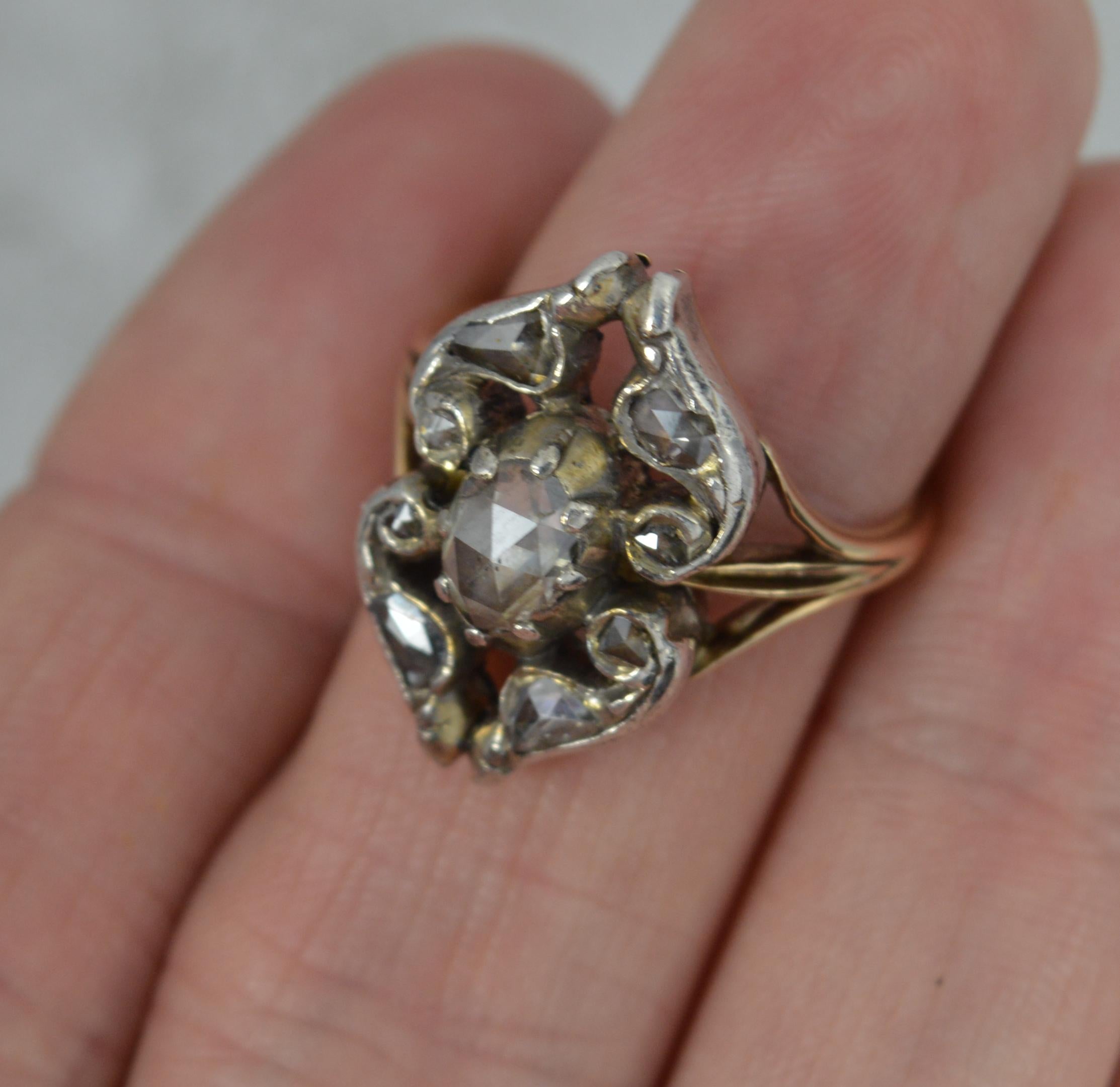 Georgian 15ct Gold and Rose Cut Diamond Cluster Panel Ring, c1780 6