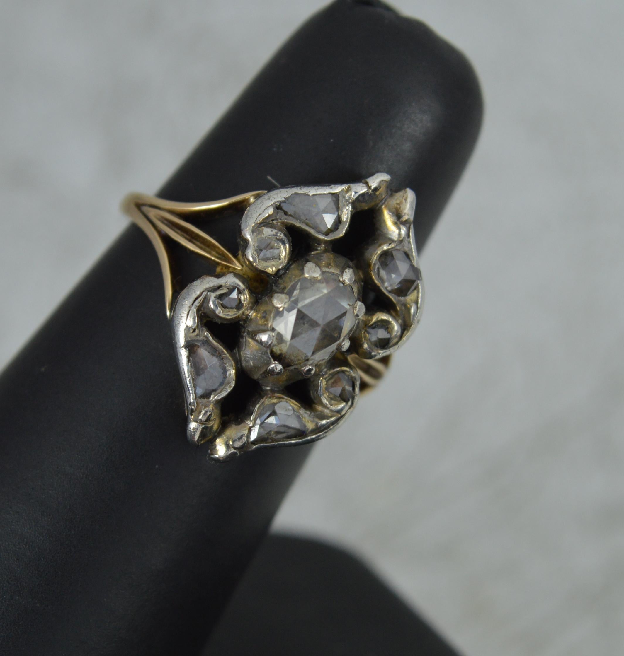 Georgian 15ct Gold and Rose Cut Diamond Cluster Panel Ring, c1780 For Sale 8