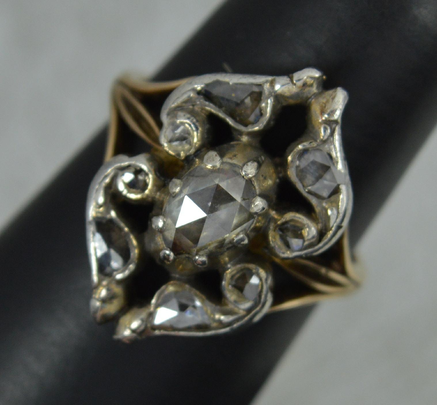 Georgian 15ct Gold and Rose Cut Diamond Cluster Panel Ring, c1780 For Sale 9