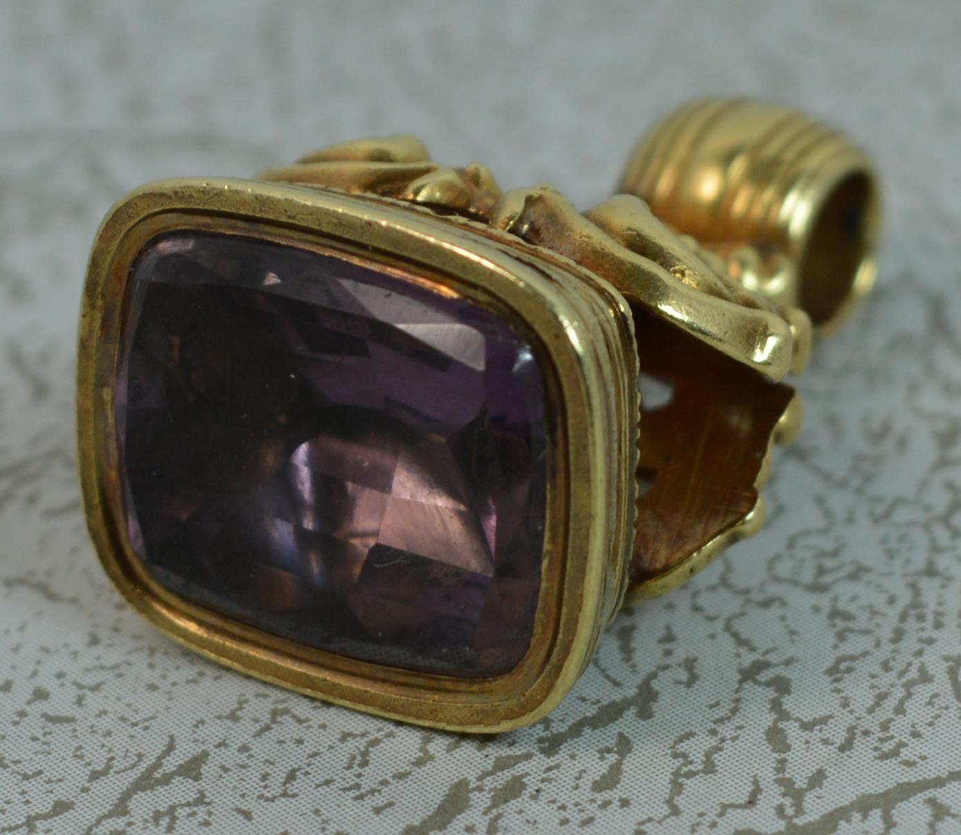 George III Georgian 15ct Gold Foiled Amethyst Fob Seal Pendant