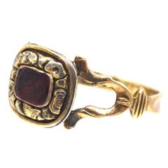 Georgian 15ct Gold Garnet Reposséd Ring with a B Engraved on Back