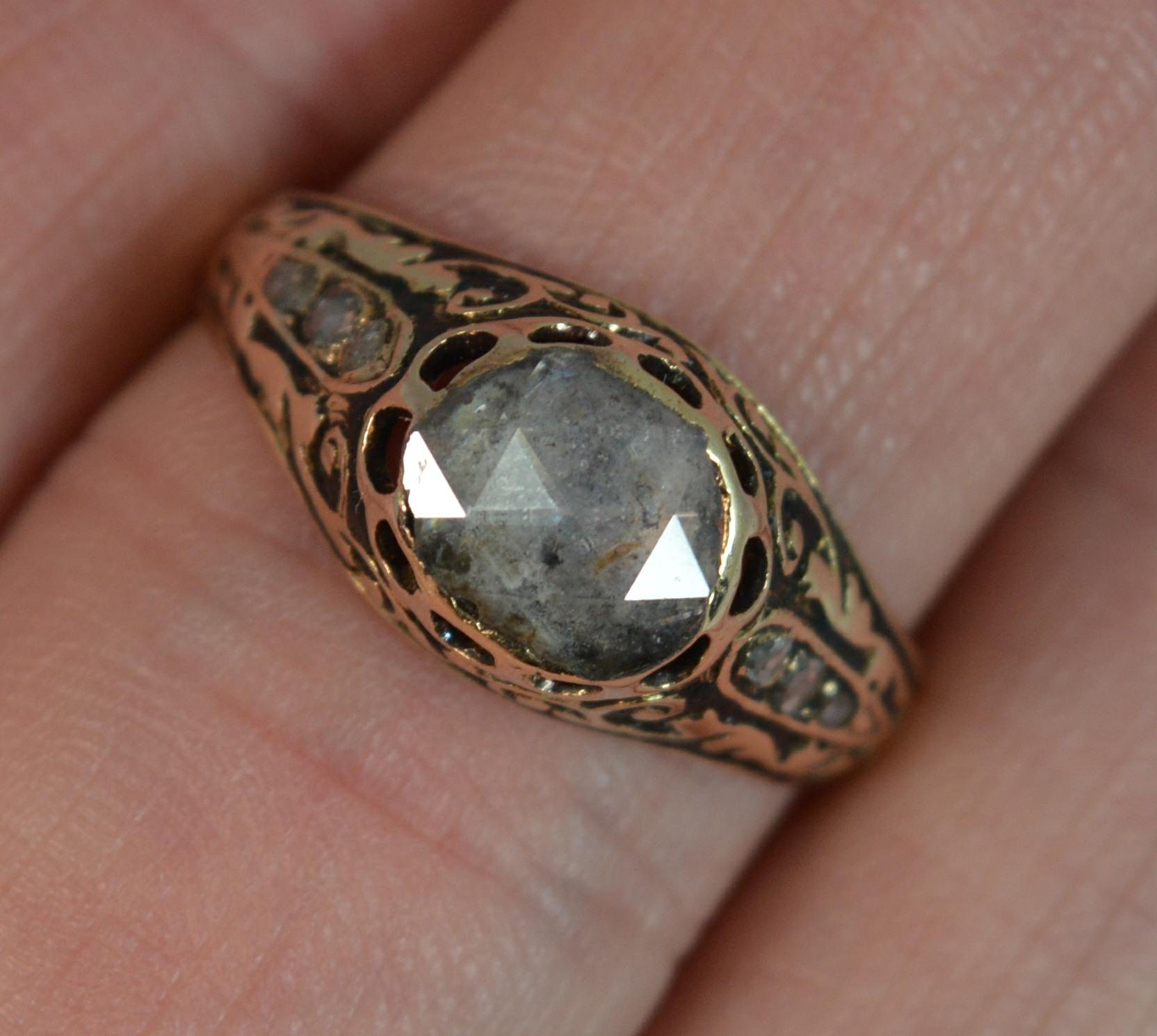 Georgian 15 Carat Gold Rose Cut Diamond Solitaire Enamel Ring 5