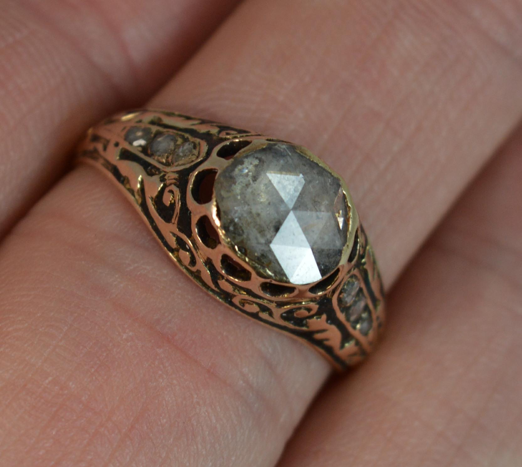 Georgian 15 Carat Gold Rose Cut Diamond Solitaire Enamel Ring 6