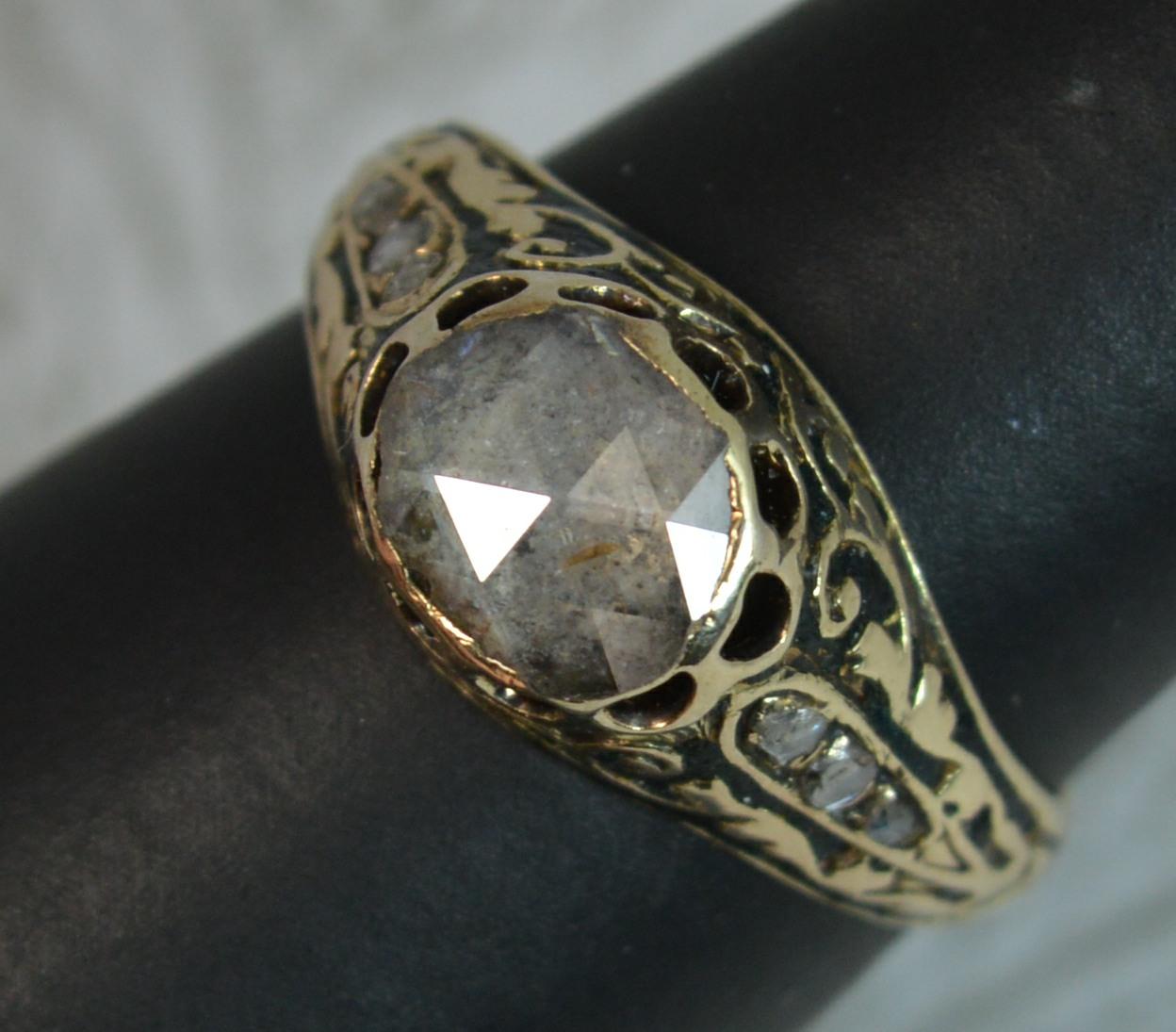 Georgian 15 Carat Gold Rose Cut Diamond Solitaire Enamel Ring 7