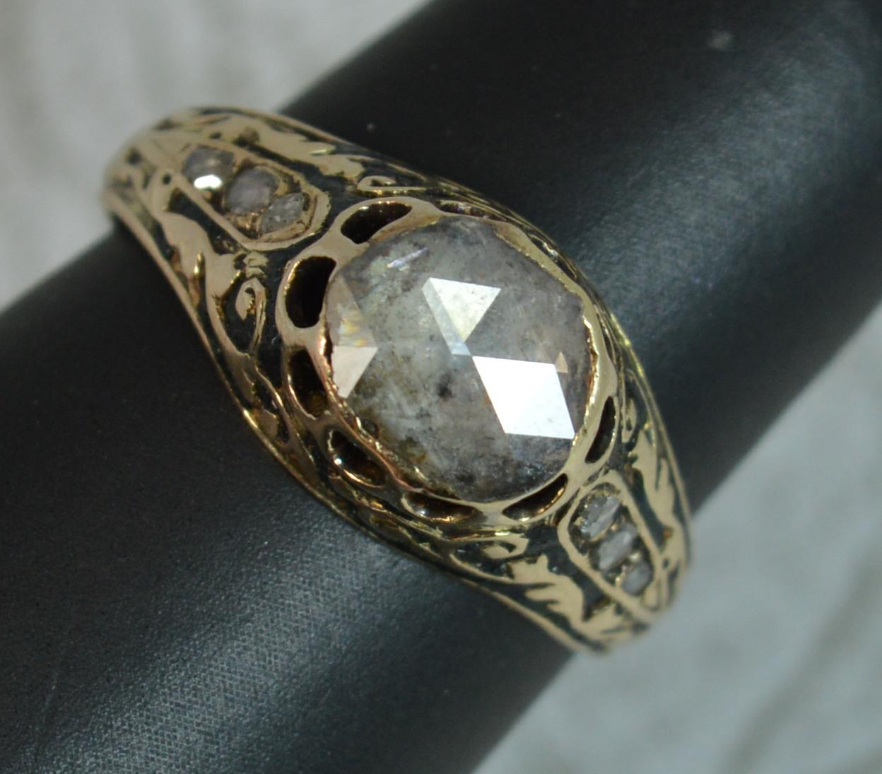 Georgian 15 Carat Gold Rose Cut Diamond Solitaire Enamel Ring 8