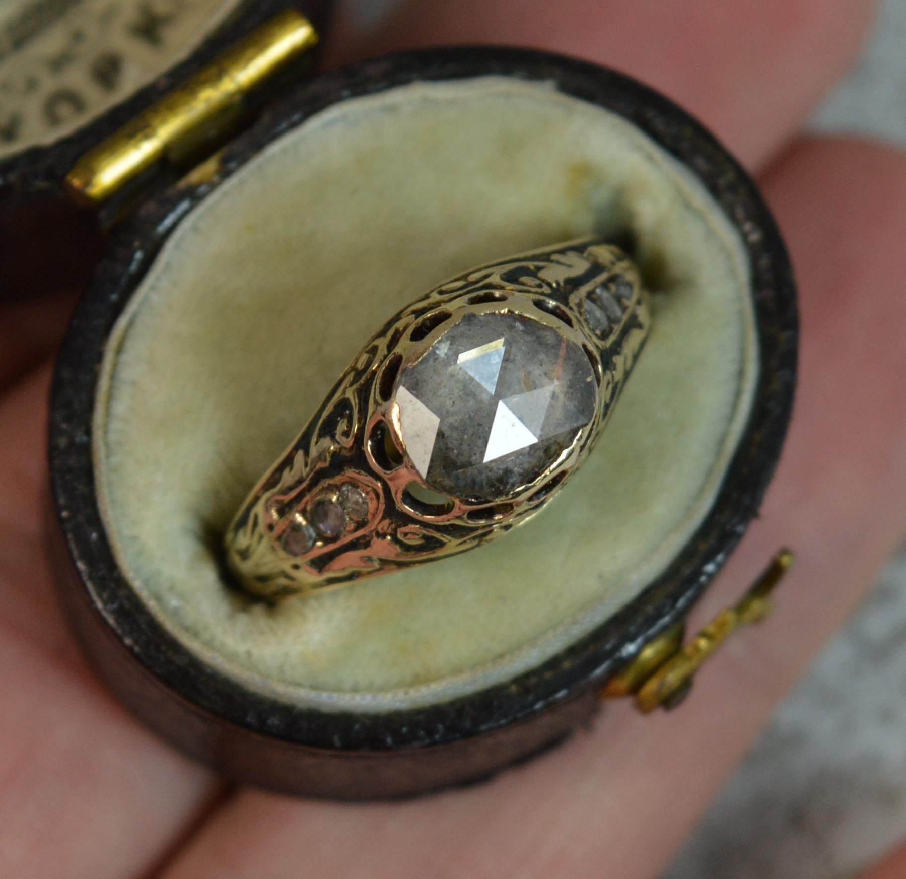 Georgian 15 Carat Gold Rose Cut Diamond Solitaire Enamel Ring 9