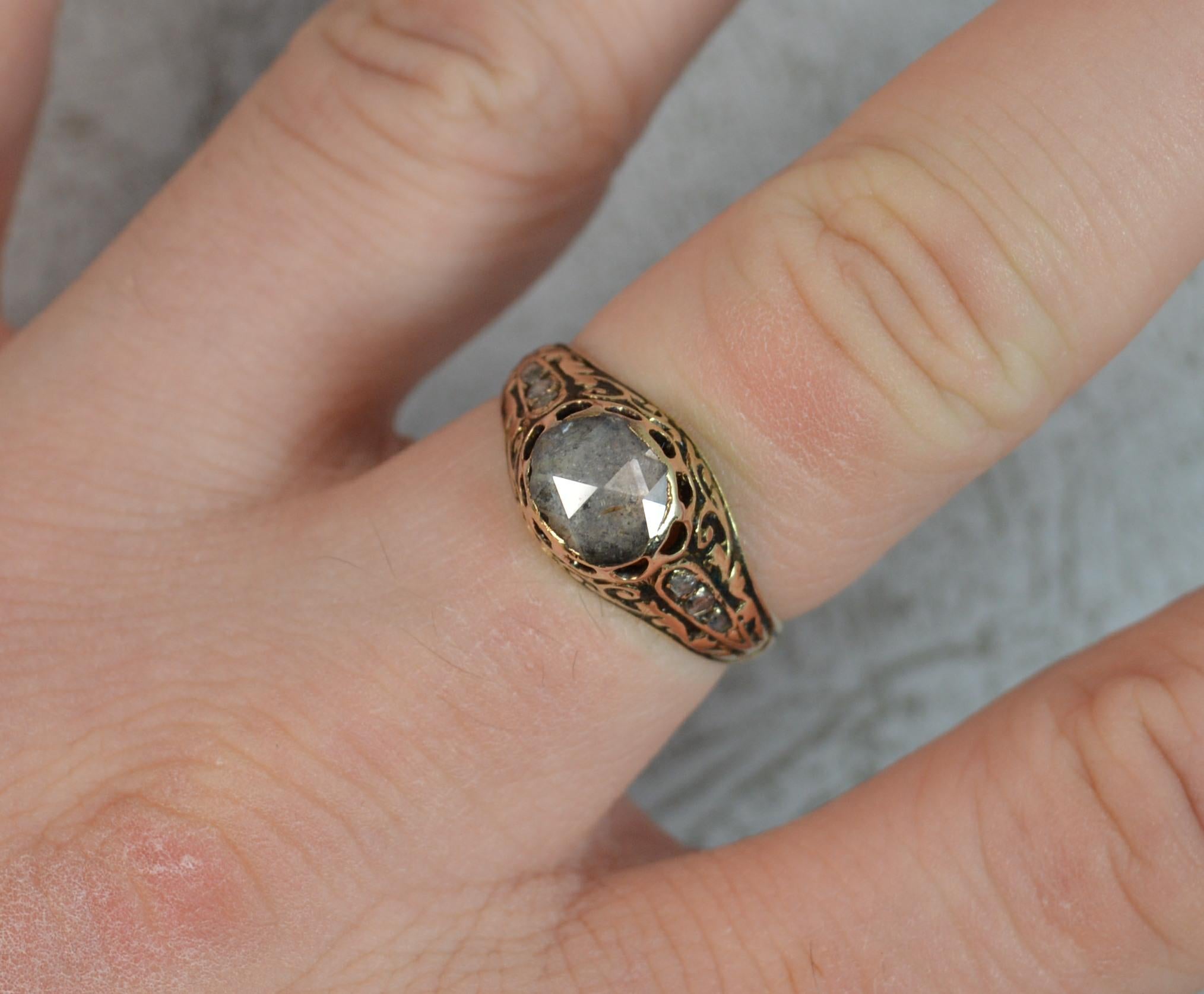 George III Georgian 15 Carat Gold Rose Cut Diamond Solitaire Enamel Ring