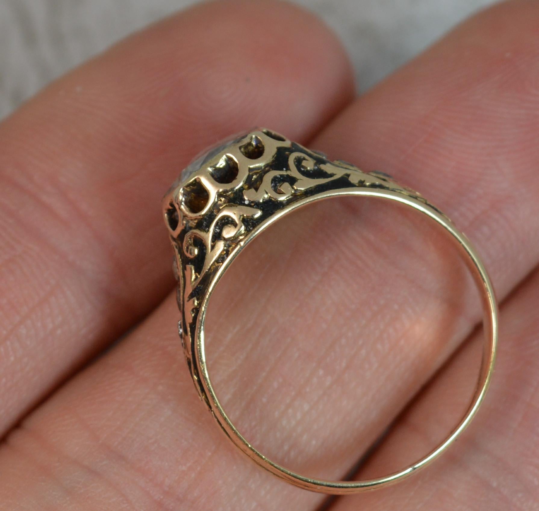 Women's Georgian 15 Carat Gold Rose Cut Diamond Solitaire Enamel Ring