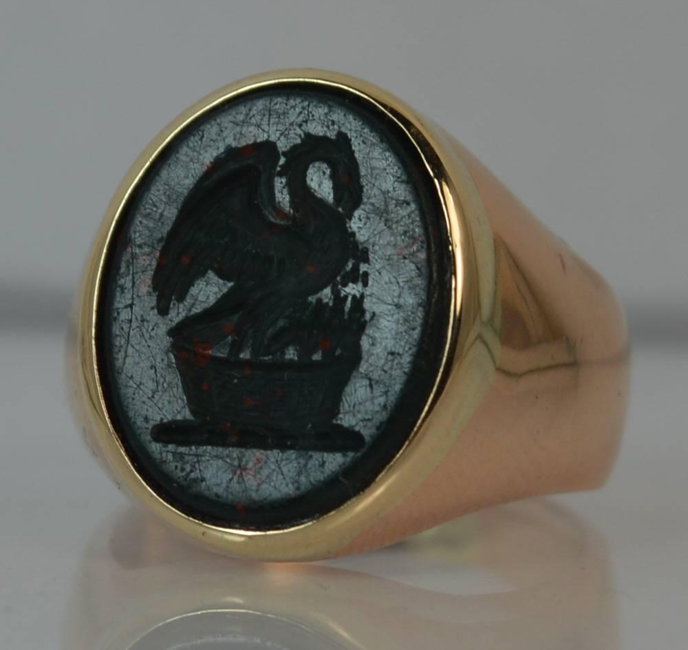 Antique 15 Carat Rose Gold Bloodstone Dragon Intaglio Signet Ring 1