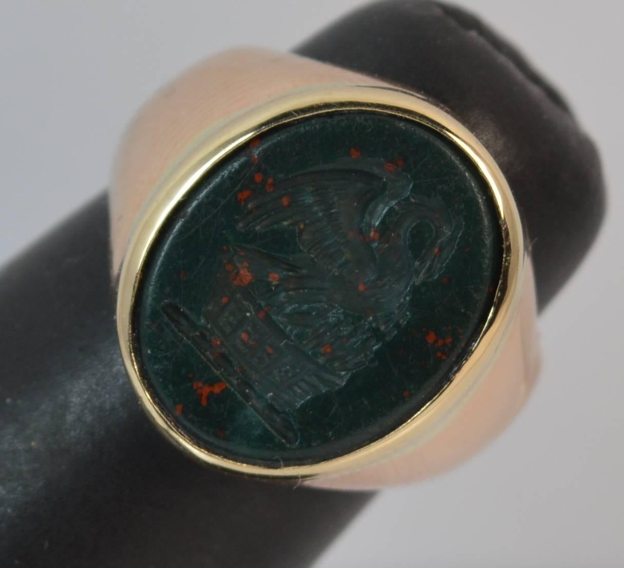 Antique 15 Carat Rose Gold Bloodstone Dragon Intaglio Signet Ring 2