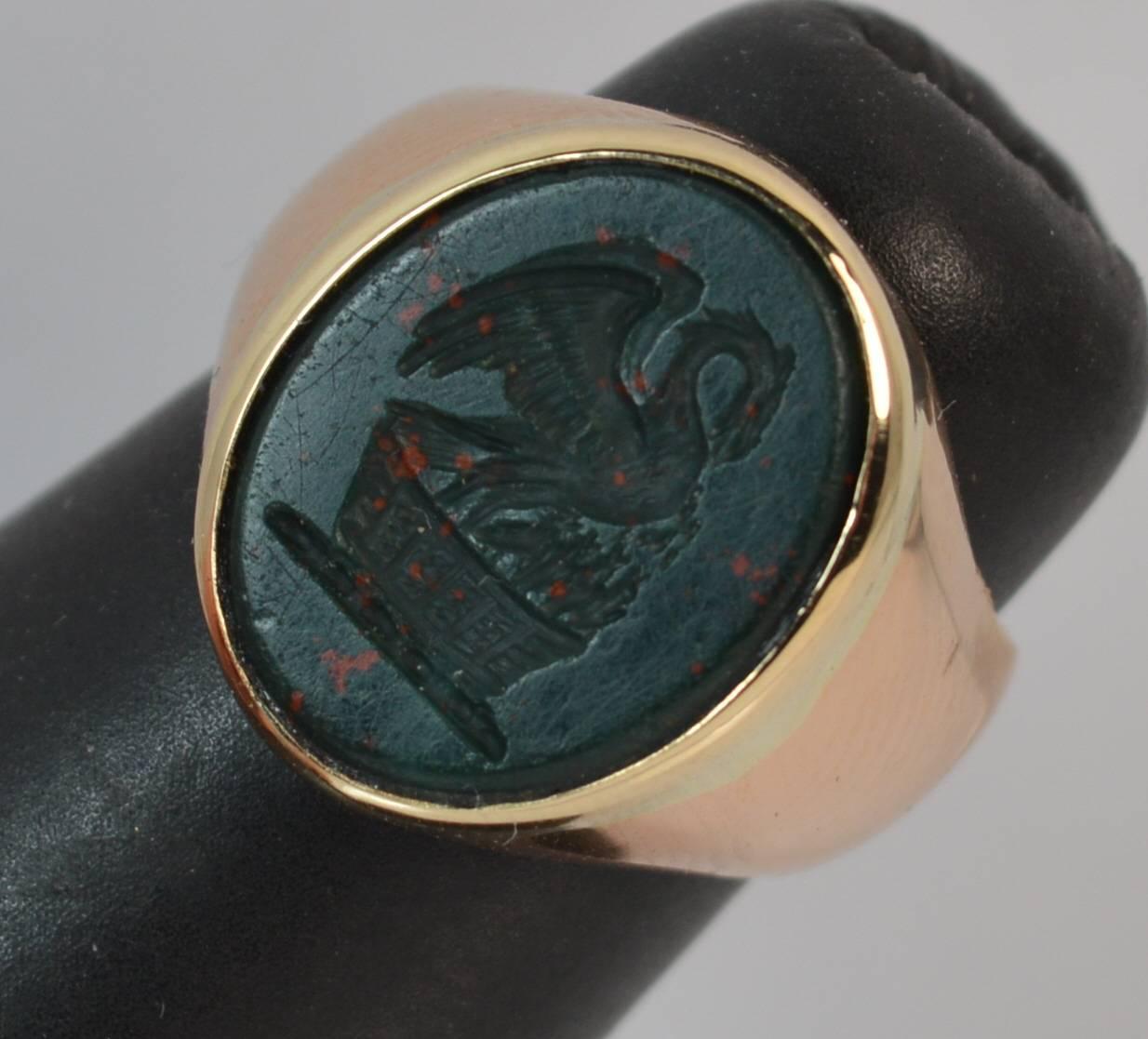 Antique 15 Carat Rose Gold Bloodstone Dragon Intaglio Signet Ring 3