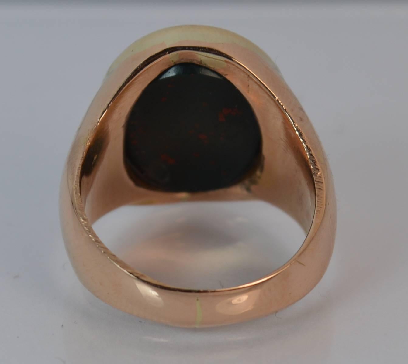 Victorian Antique 15 Carat Rose Gold Bloodstone Dragon Intaglio Signet Ring