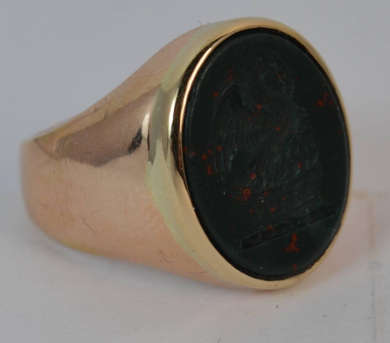 Oval Cut Antique 15 Carat Rose Gold Bloodstone Dragon Intaglio Signet Ring