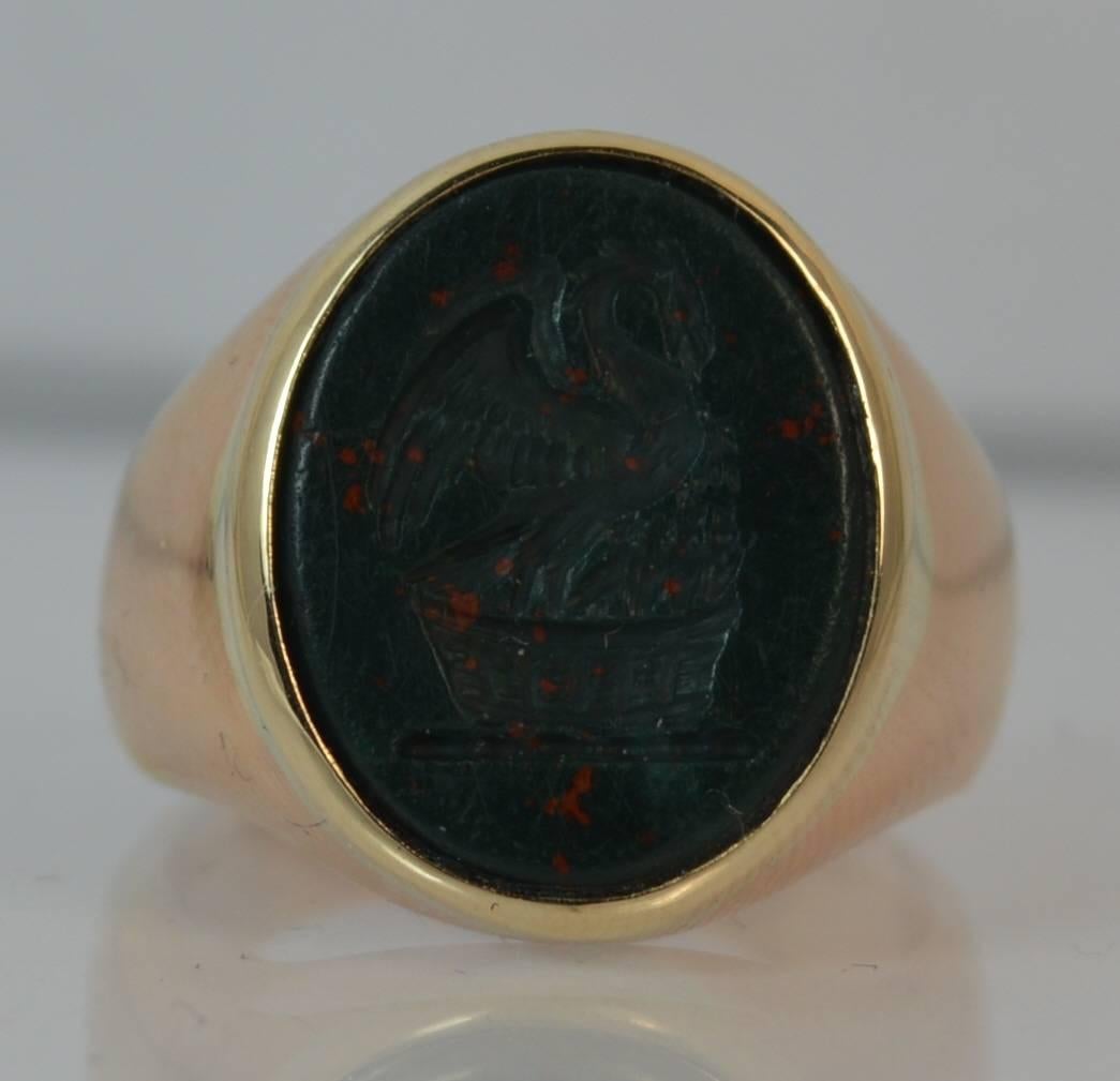 Women's or Men's Antique 15 Carat Rose Gold Bloodstone Dragon Intaglio Signet Ring