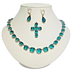 Georgian 15ct Rose Gold Green Paste Rivière Necklace Pendant Earring Set 1700's