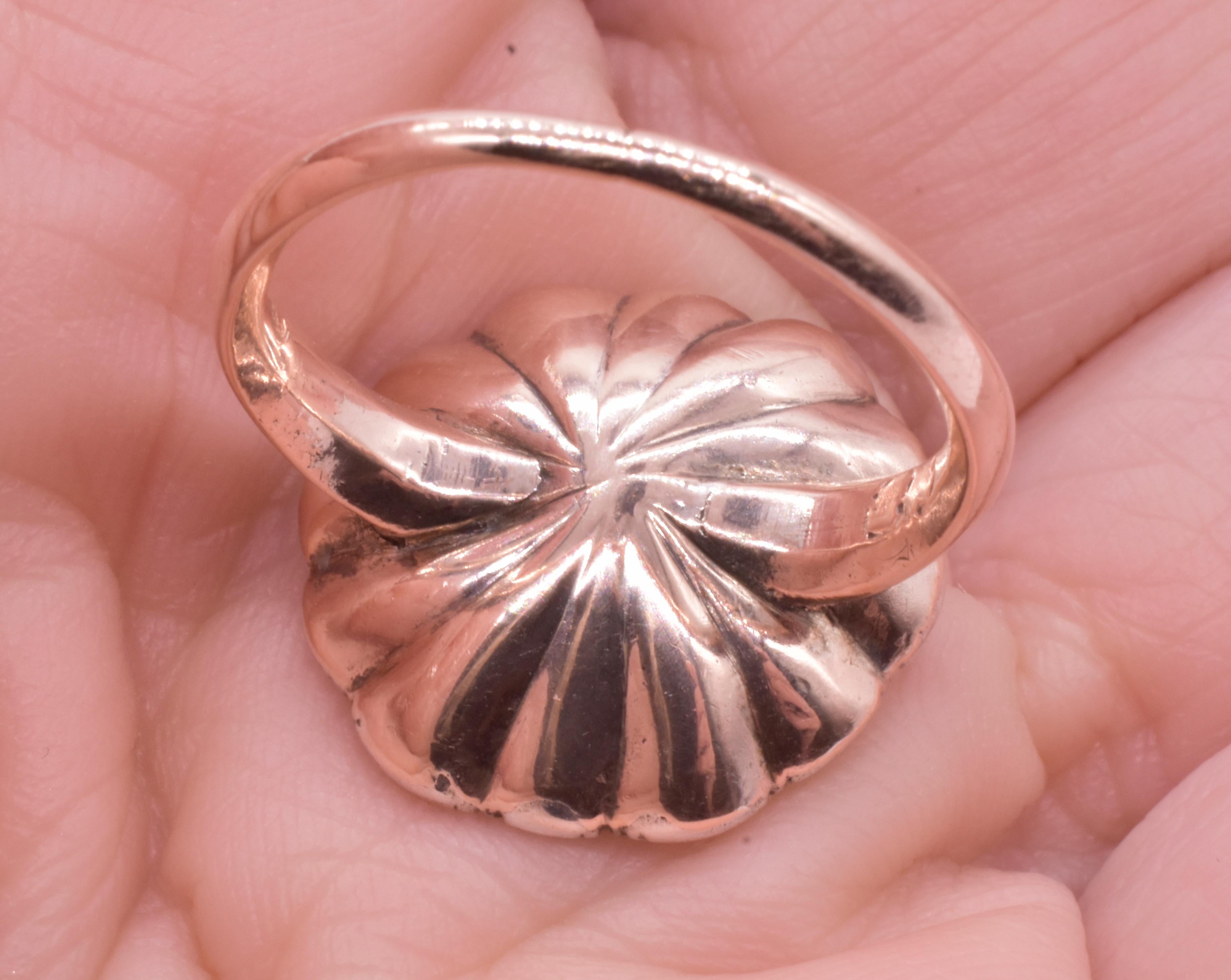 Women's or Men's Georgian 15K Cabochon Diamond Round Cluster Ring 