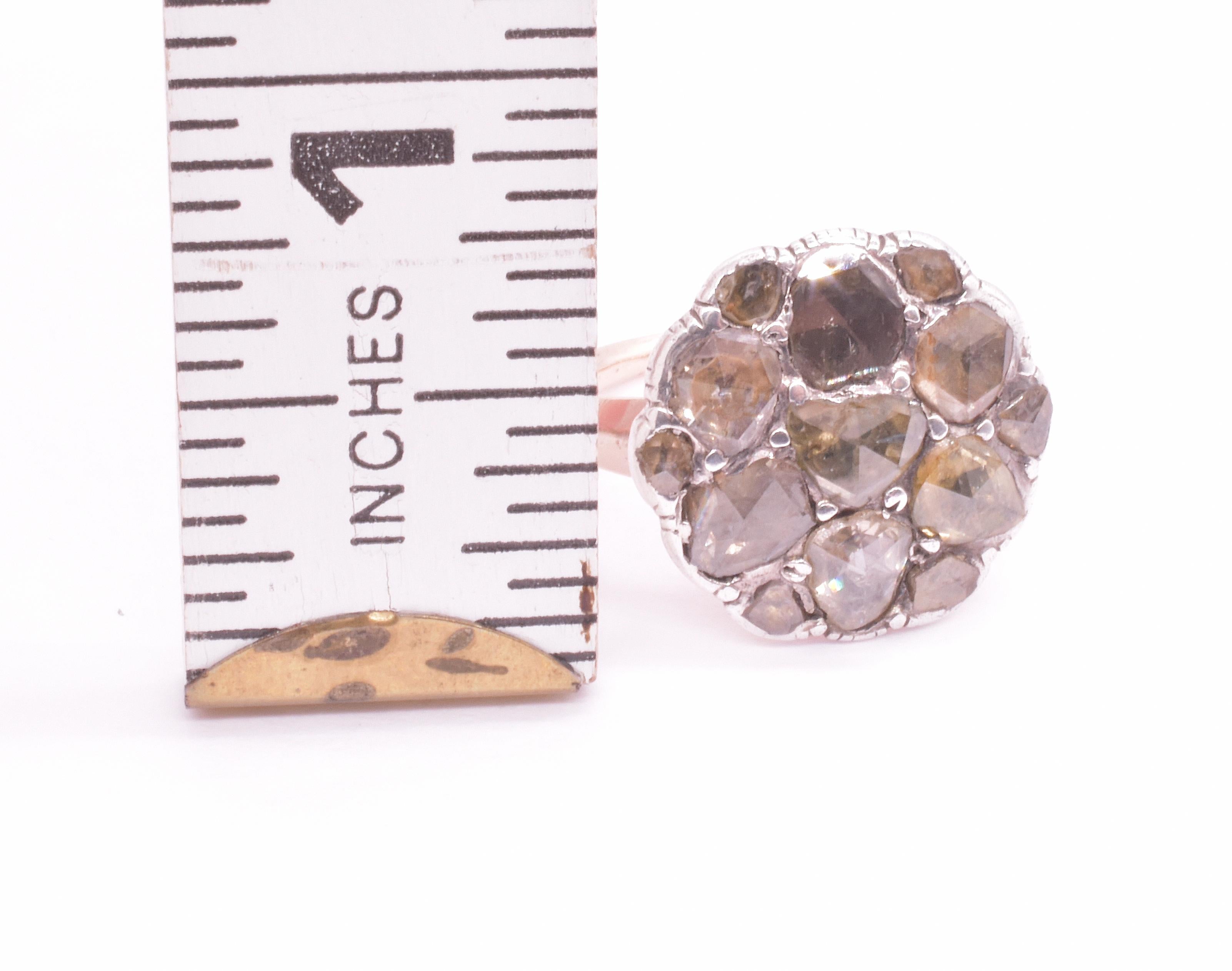Georgian 15K Cabochon Diamond Round Cluster Ring  4