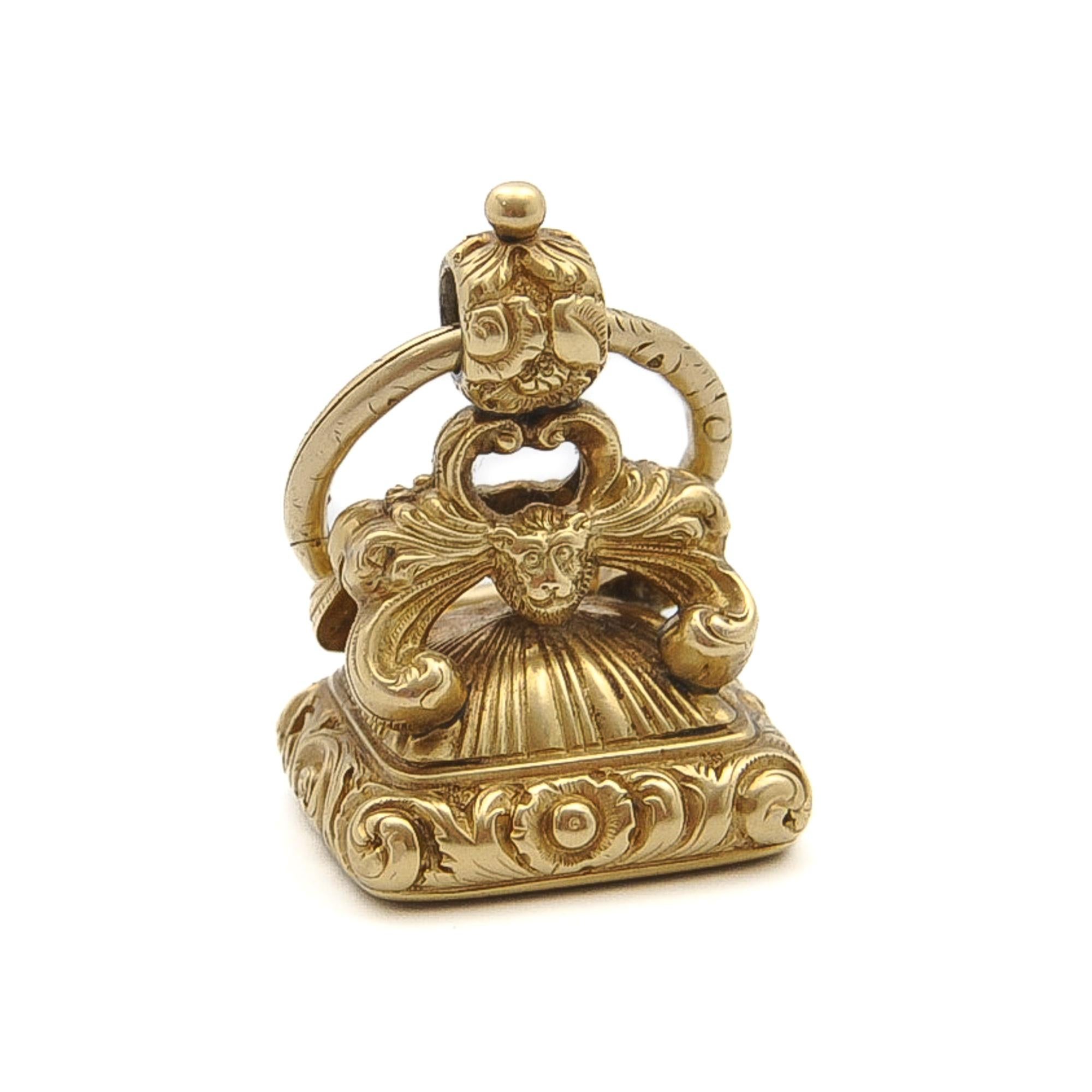 Antique Victorian 15K Gold and Carnelian Ornate Fob Charm Pendant For Sale 4