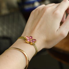 Georgian 15k Gold Boxed Pink Topaz Flower Chain Bracelet, Circa 1820