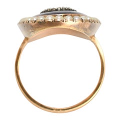 Georgian 15k Gold Pearl, Diamond & Enamel Locket Memorial Ring, Circa 1800