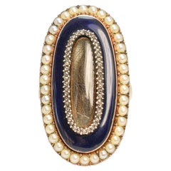 Georgian 15k Gold Pearl, Diamond & Enamel Locket Memorial Ring, Circa 1800