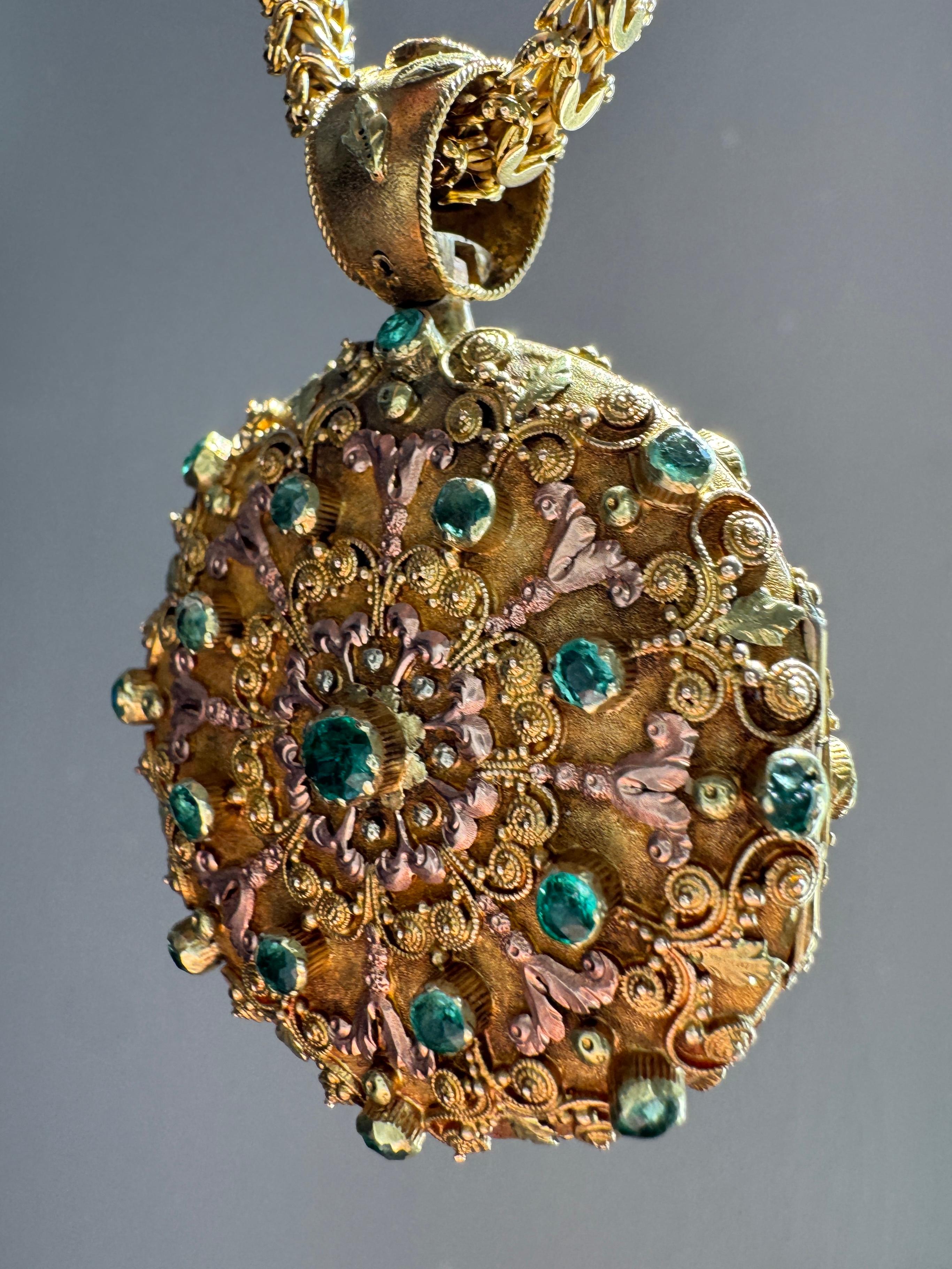 Georgian 15K Ruby, Emerald and Diamond Giardinetti Vinaigrette Locket Pendant In Good Condition For Sale In Hummelstown, PA