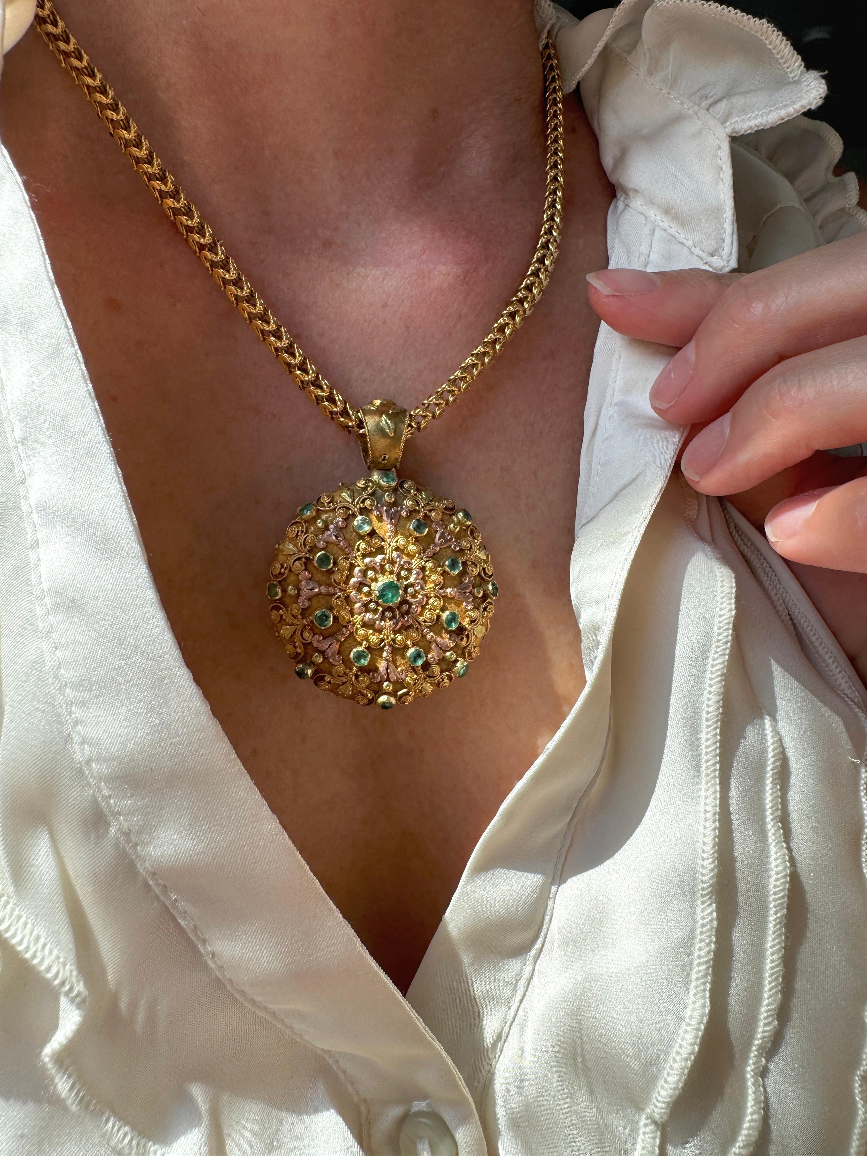 Georgian 15K Ruby, Emerald and Diamond Giardinetti Vinaigrette Locket Pendant For Sale 2