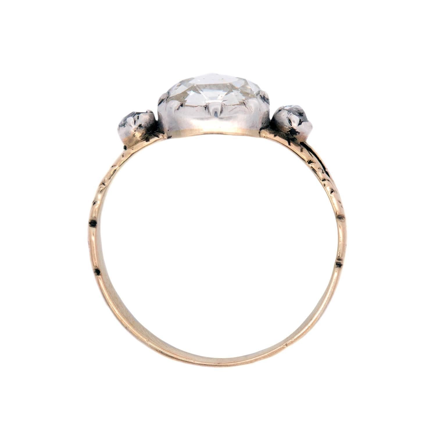 Georgian 15k/Sterling Silver Diamond Three Stone Engagement Ring In Good Condition For Sale In Narberth, PA