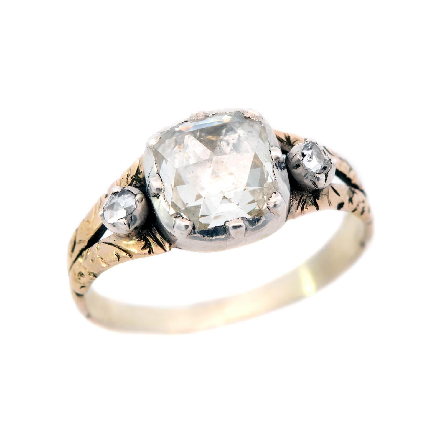 Georgian 15k/Sterling Silver Diamond Three Stone Engagement Ring