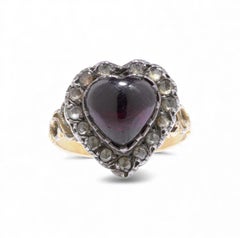 Georgian 15KT Gold Heart-Shaped Garnet & Rose-Cut Diamond Ring, Circa 1800