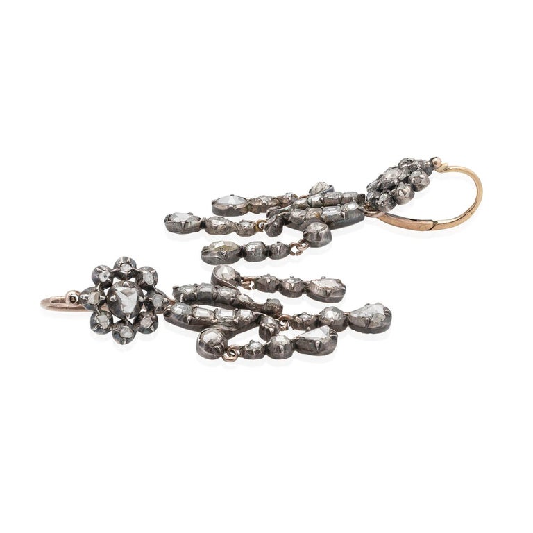 Georgian 15kt/Sterling + Rose Cut Diamond Day-to-Night Earrings 2.5ctw For Sale 1