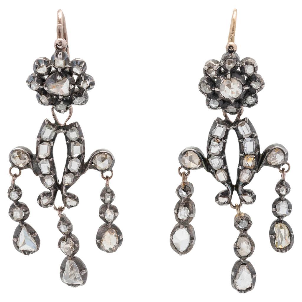 Boucles d'oreilles de jour et de nuit en argent sterling et diamants taille rose de 15 carats de style géorgien 2,5 carats