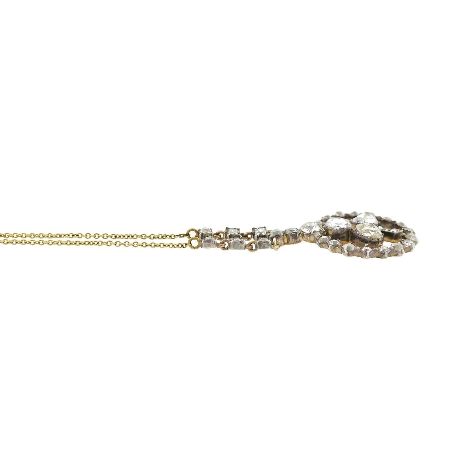 Women's Georgian 15kt/Sterling Rose Cut Diamond Trefoil Pendant Necklace