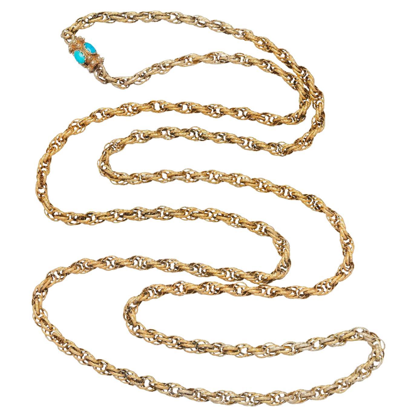 Georgian 15kt Twisted Rope Chain with Etruscan Turquoise Clasp For Sale