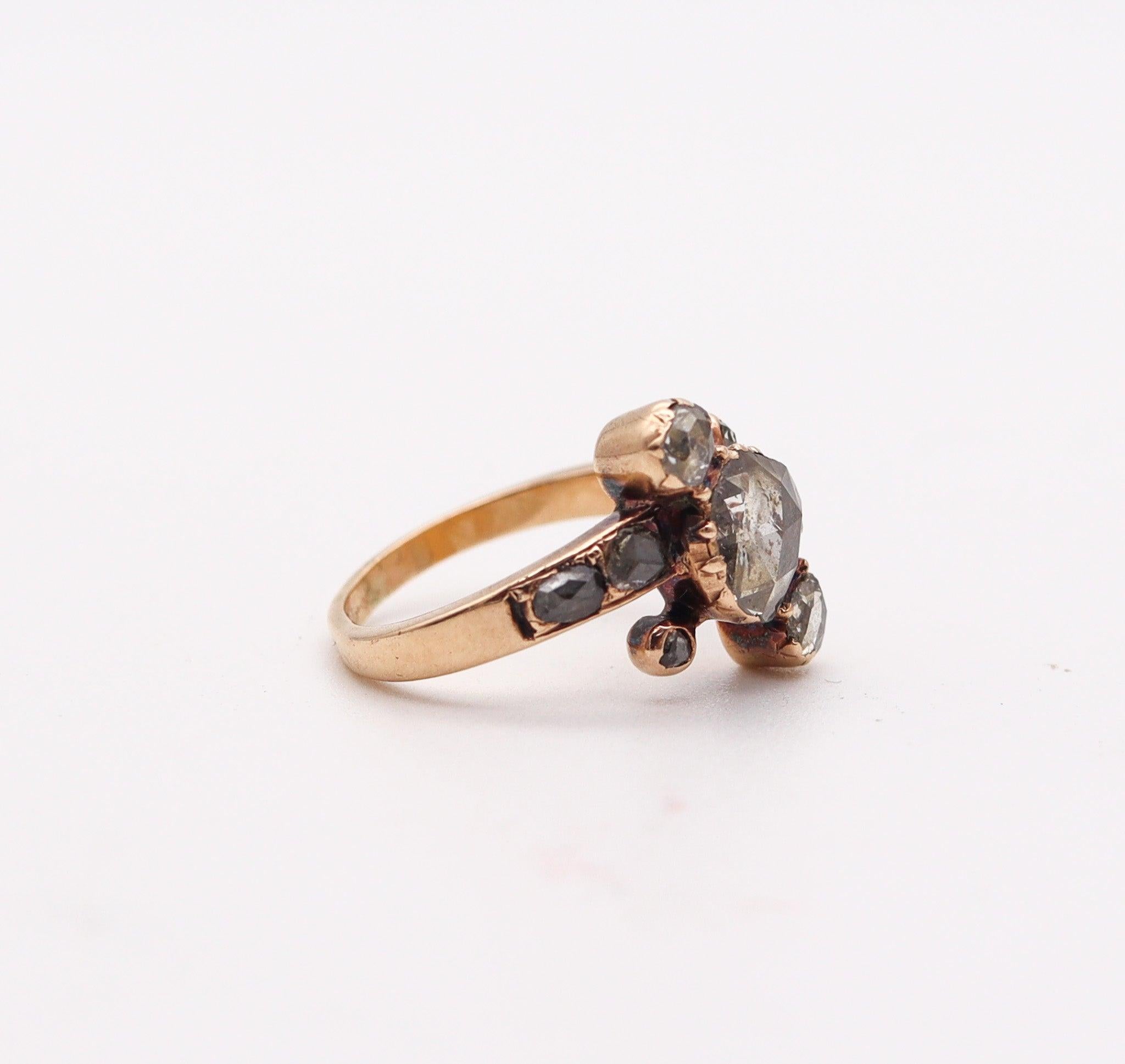 George III GEORGIAN 1760 England Ring In 16Kt Gold & Silver With Dutch Rose Cuts Diamonds For Sale