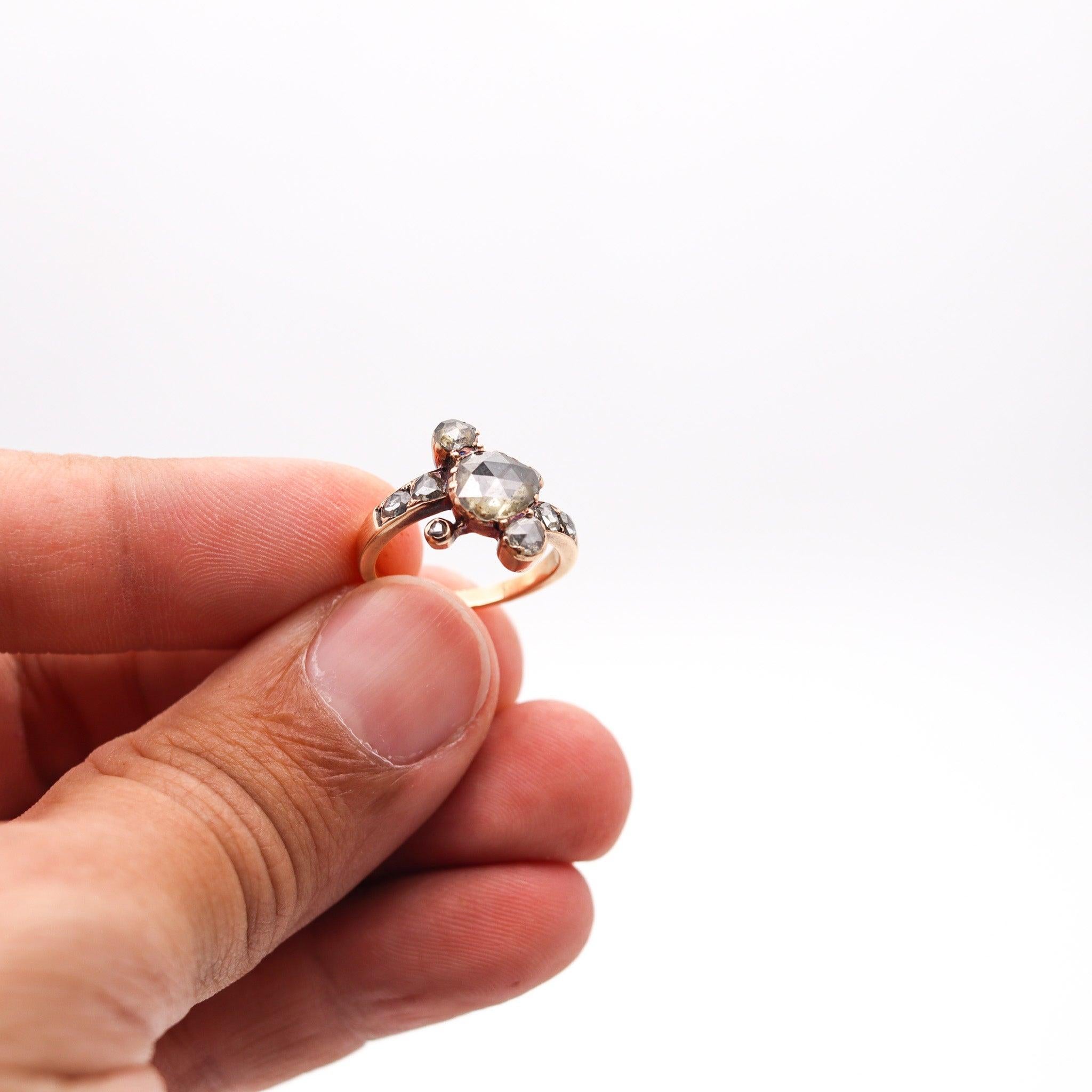 GEORGIAN 1760 England Ring In 16Kt Gold & Silver With Dutch Rose Cuts Diamonds For Sale 2