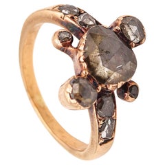 GEORGIAN 1760 England Ring In 16Kt Gold & Silver With Dutch Rose Cuts Diamonds