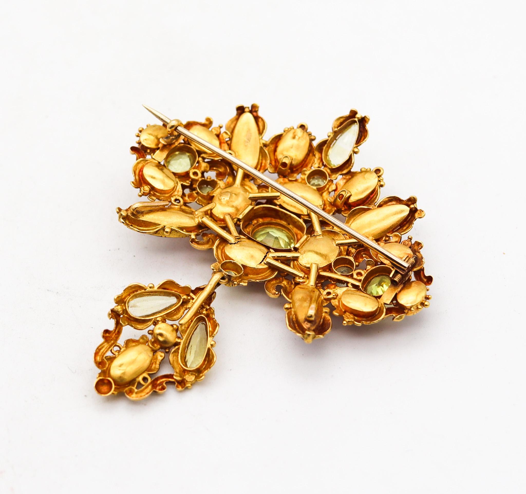 Georgian 1760 Iberian Corsage Girandole Brooch In 18-20Kt Gold With Gemstones For Sale 2
