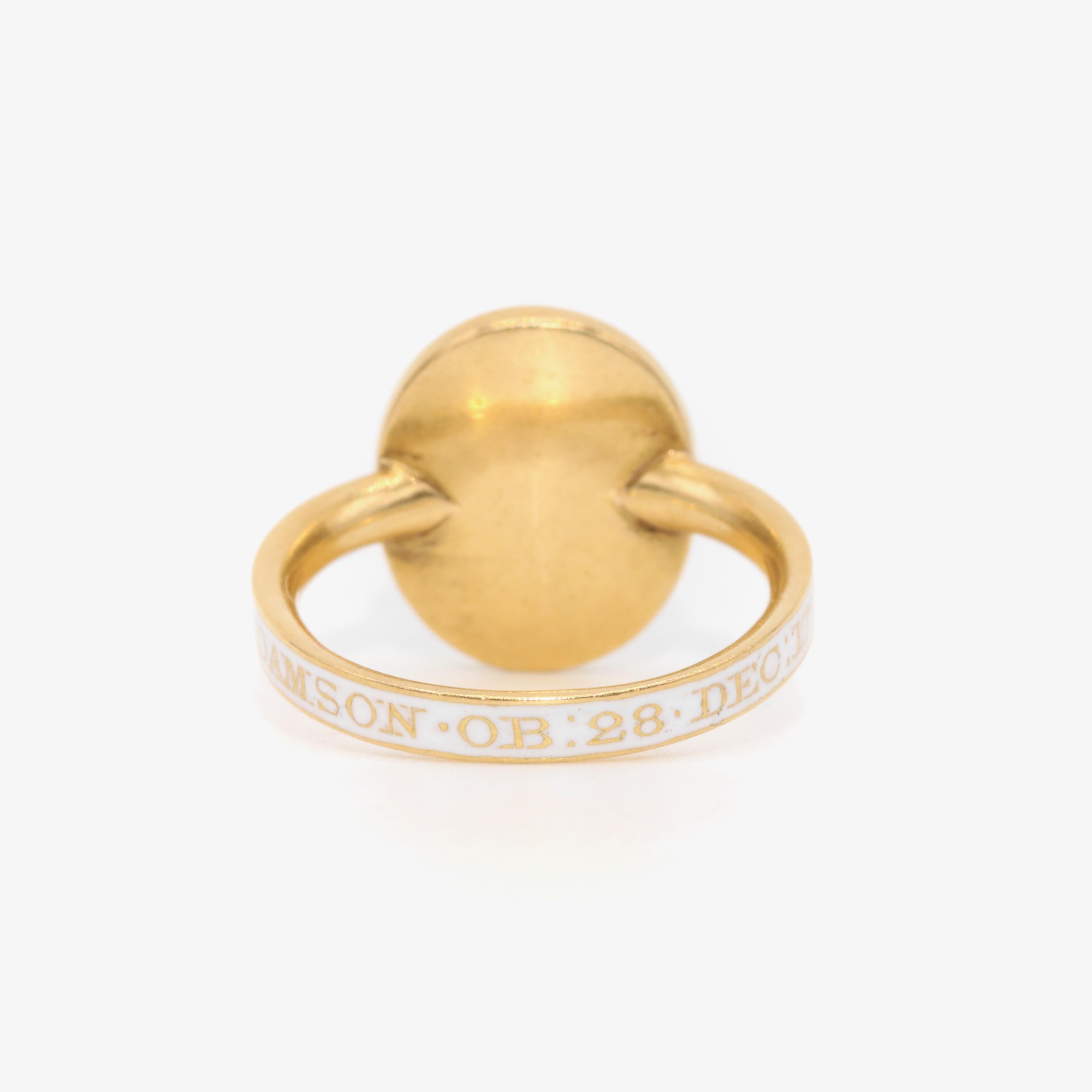 Georgian 1770s 18K Gold White Enamel Urn “In Memory of a Friend” Mourning Ring For Sale 2