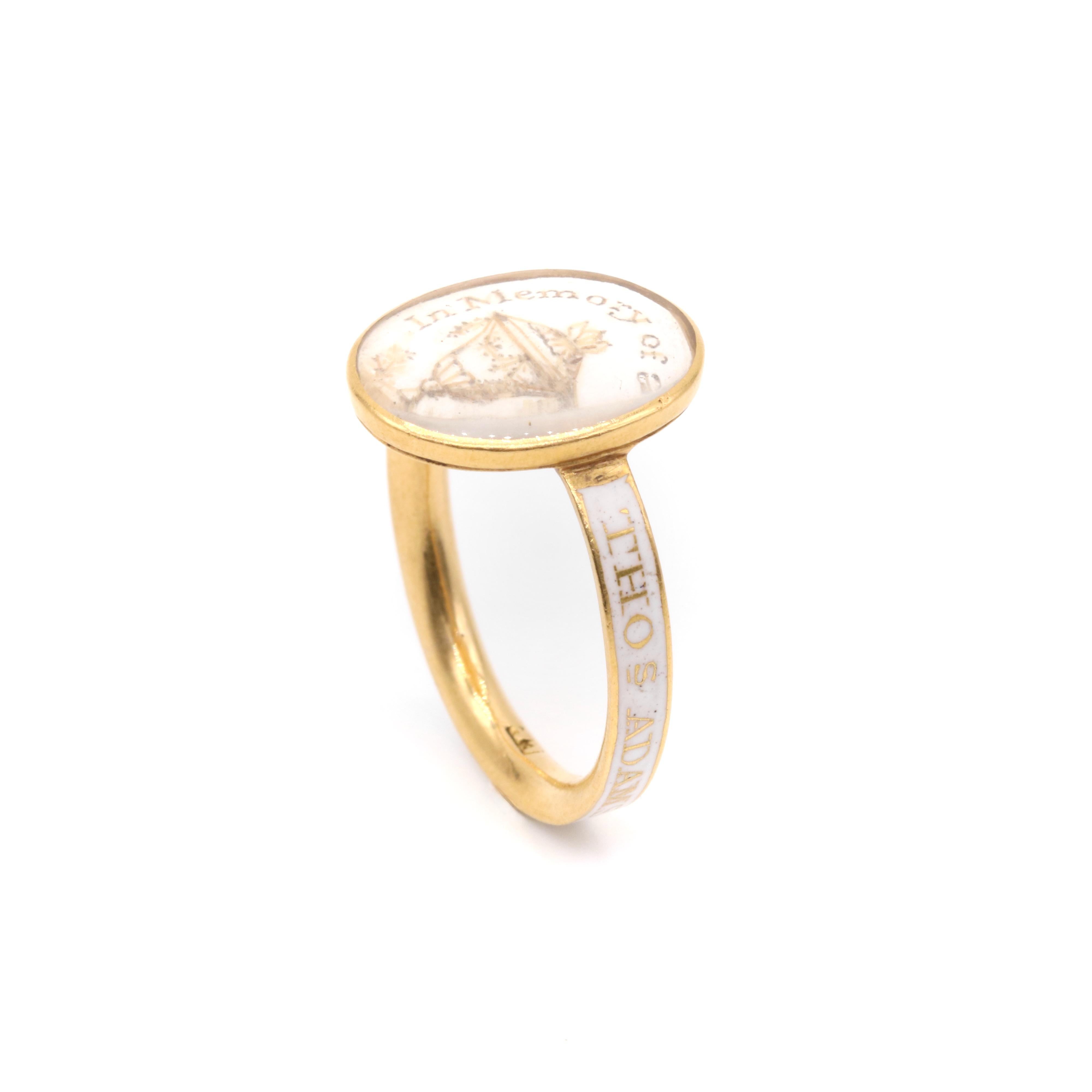 Georgian 1770s 18K Gold White Enamel Urn “In Memory of a Friend” Mourning Ring For Sale 5