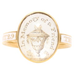 Georgian 1770s 18K Gold White Enamel Urn “In Memory of a Friend” Mourning Ring