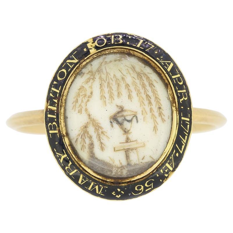 Georgian 1770s Enamel and Hair Miniature Mourning Ring For Sale